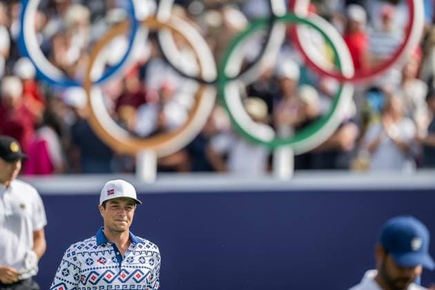240804 Viktor Hovland of Norway during the final round of the men s individual stroke play golf during day 9 of the Paris 2024 Olympic Games, Olympische Spiele, Olympia, OS on August 4, 2024 in Paris. Photo: Petter Arvidson BILDBYRAN kod PA PA0861 golf olympic games olympics os ol olympiska spel olympiske leker paris 2024 paris-os paris-ol bbeng sweden sverige Copyright: PETTERxARVIDSON BB240804PA039