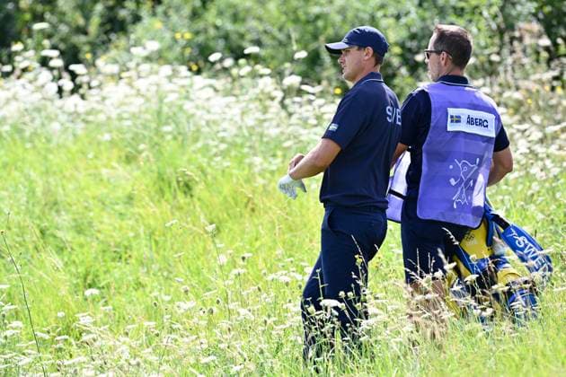 PARIS, FRANKRIKE 20240804 Sveriges Ludvig Aberg under herrarnas fjärde runda i golftävlingen pa Le Golf National under sommar-OS i Paris 2024.
