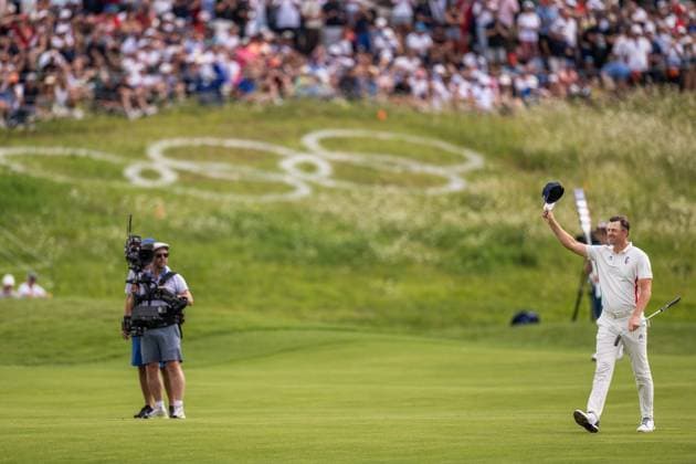 240804 Victor Perez of France during the final round of the men s individual stroke play golf during day 9 of the Paris 2024 Olympic Games, Olympische Spiele, Olympia, OS on August 4, 2024 in Paris. Photo: Petter Arvidson BILDBYRAN kod PA PA0861 golf olympic games olympics os ol olympiska spel olympiske leker paris 2024 paris-os paris-ol bbeng france frankrike grappa33 Copyright: PETTERxARVIDSON BB240804PA134