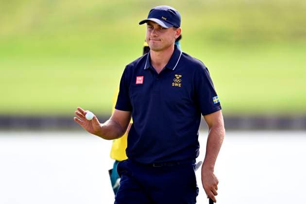 PARIS, FRANKRIKE 20240804 Sveriges Ludvig Aberg under herrarnas fjärde runda i golftävlingen pa Le Golf National under sommar-OS i Paris 2024.