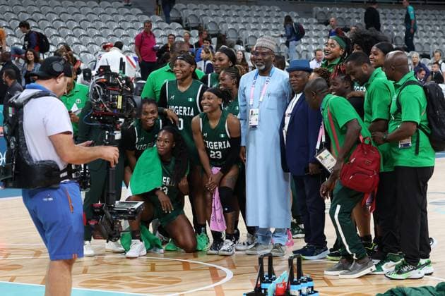 JEUX OLYMPIQUES PARIS 2024 PHOTOPQR VOIX DU NORD Ludovic Maillard ; 04 08 2024 ; Villeneuve d ascq le 04 08 2024 basket femmes JOIE NIGERIA gagne et s est qualifie pour les quarts de finale a paris contre CANADA stade pierre mauroy. LA VOIX DU NORD PHOTO LUDOVIC MAILLARD - The Paris 2024 Summer Olympic Games, Olympische Spiele, Olympia, OS (Jul 26-Aug 11, 2024).