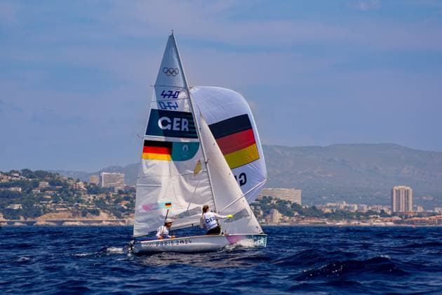 Sport Themen der Woche KW31 Sport Bilder des Tages Simon Diesch and Anna Markfort (Germany) during the Mixed s Dinghy race at Olympic Games, Olympische Spiele, Olympia, OS Paris 2024. (Photo Norbert Scanella DPPI Media Panoramic) JO 2024 : VOILE - Jeux Olympiques 2024 - Paris2024 - Paris - 04 08 2024 DPPI Panoramic 