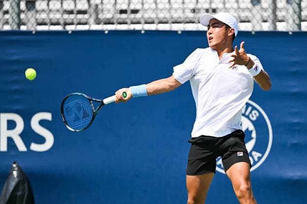 ATP, Tennis Herren National Bank Open 2024 MONTREAL, QC, CANADA - AUGUST 04: Rinky Hijikata (AUS) returns the ball during a qualifying round match at ATP National Bank Open on August 04, 2024 at IGA Stadium in Montreal, QC, Canada (Photo by David Kirouac) Copyright: xBEAUTIFULxSPORTS Kirouacx
