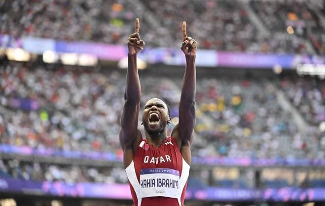 Bilder des Jahres 2024, Sport 08 August Sport Themen der Woche KW31 Sport Bilder des Tages (240804) -- PARIS, Aug. 4, 2024 -- Ammar Ismail Yahia Ibrahim of Qatar reacts after the men s 400m round 1 of Athletics at the Paris 2024 Olympic Games, Olympische Spiele, Olympia, OS in Paris, France, Aug. 4, 2024. ) (PARIS2024) FRANCE-PARIS-OLY-ATHLETICS-400M-MEN LuixSiuxWai 