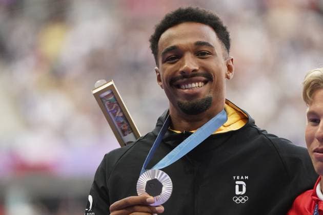 Olympic Games, Olympische Spiele, Olympia, OS Paris 2024, Olympische Spiele 2024, 26.07-10.08.2024 , Leichtathletik, Track and Field, Zehnkampf Siegerehrung, Leo Neugebauer Silber Medaille,