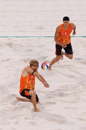 Steven Van De Velde and Matthew Immers of the Netherlands during the during the Men s Preliminary Pase Pool B match of the Beach volleyball, Beachvolleyball Paris 2024 Olympic Games, Olympische Spiele, Olympia, OS Day Nine, Paris, France - 04 Aug 2024  Copyright: xRyanxBrowne Shutterstockx 14616663ly