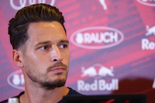 SOCCER - UEFA CL, RBS vs Enschede SALZBURG,AUSTRIA,05.AUG.24 - SOCCER - UEFA Champions League, qualification, Red Bull Salzburg vs FC Twente Enschede, preview, press conference, PK, Pressekonferenz RBS. Image shows Janis Blaswich (RBS).  GEPAxpictures xDavidxGeieregger