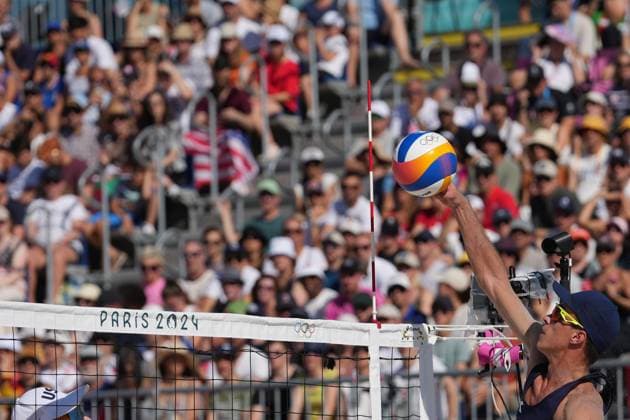 Samuele Cottafava and Paolo Nicolai during a men™s beach volley match between Italy and USA at 2024 Olympics, Monday, August 5, 2024, in Paris, France.  Copyright: xGianxMattiaxD Alberto LaPressex