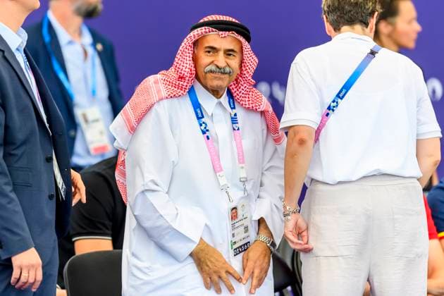 FRA, Olympische Sommerspiele Paris 2024, 3x3 Basketball, Halbfinale Deutschland (GER) vs Canada (CAN) 05.08.2024, La DŽfense Arena, Paris, FRA, Olympische Sommerspiele Paris 2024, 3x3 Basketball, Halbfinale Deutschland (GER) vs Canada (CAN), im Bild Scheich Saud Ali Al Thani Präsident des Basketball-Weltverbandes FIBA