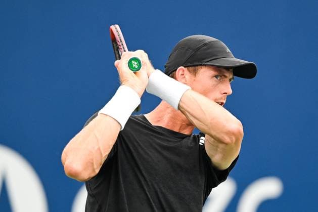 MONTREAL, QC - AUGUST 05: Billy Harris (GBR) returns the ball during a qualifying round match at ATP, Tennis Herren National Bank Open on August 05, 2024 at IGA Stadium in Montreal, QC (Photo by David Kirouac Icon Sportswire) TENNIS: AUG 05 National Bank Open EDITORIAL USE ONLY Icon240805036