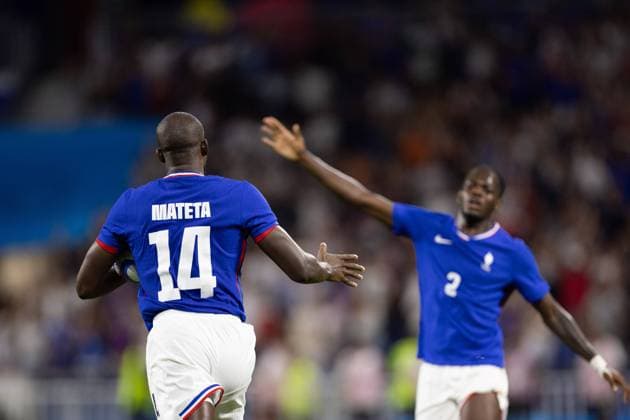 Lyon, France, August 5th 2024: Jaen-Philippe Mateta (14 France) celebrates after scoring during the Olympic Games, Olympische Spiele, Olympia, OS Paris 2024 Men semi-final football match between France and Egypt at Stade de Lyon in Lyon, France. (Ane Frosaker SPP) Copyright: xAnexFrosakerx xSPPx spp-en-AnFrSp-_F_26092