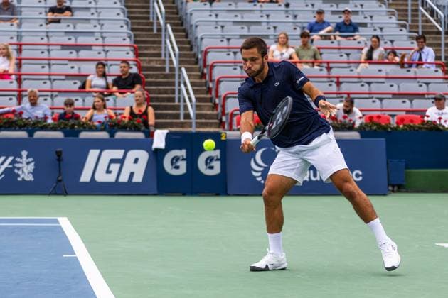 August 5, 2024, Montreal, Quebec, Canada: ALEXIS GALARNEAU from Canada returning ball against Rinky Hijikata from Australia in qualification round at Canadian Open tennis tournament at IGA Stadium. Montreal Canada - ZUMA 20240805_mda_l189_590 Copyright: xYannickxLegarex