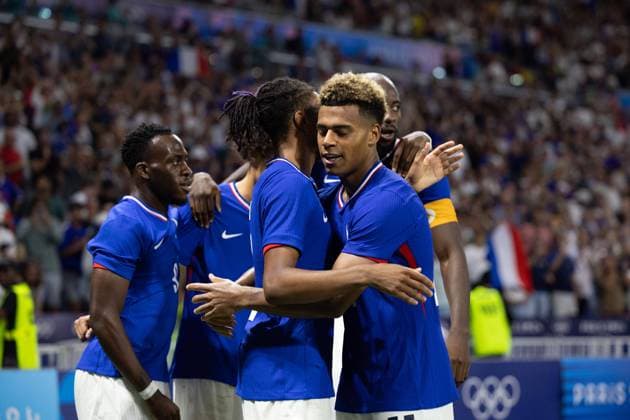 Lyon, France, August 5th 2024: Players of France celebrates after scoring during the Olympic Games, Olympische Spiele, Olympia, OS Paris 2024 Men semi-final football match between France and Egypt at Stade de Lyon in Lyon, France. (Ane Frosaker SPP) Copyright: xAnexFrosakerx xSPPx spp-en-AnFrSp-_F_16511