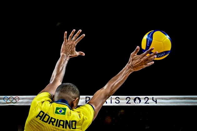 Adriano of Brazil during the Men s Volleyball Quarter Final between USA and Brazil at the Paris Olympics 2024 at the South Paris Arena in Paris, France. (Richard Callis SPP) Copyright: xRichardxCallis SPPx spp-en-RiCa-RM4_richiecallis_05082024v-1935