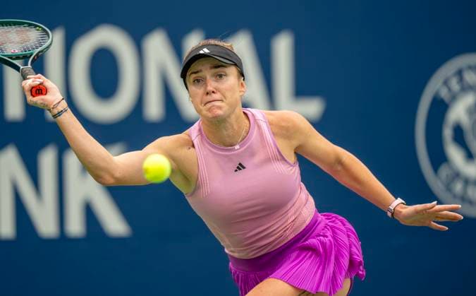 August 6, 2024, Toronto, On, Canada: Elina Svitolina of Ukraine chases down a forehand during her first round match against Shelby Rogers of the USA at the National Bank Open in Toronto, Tuesday, Aug. 6, 2024. Canada News - August 6, 2024  - ZUMAc35_ 20240806_zaf_c35_107 Copyright: xFrankxGunnx
