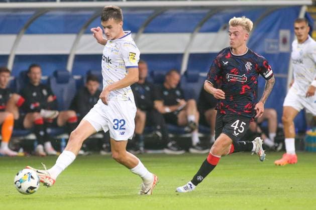 2024.08.06 Lublin Pilka nozna Liga Mistrzow UEFA sezon 2024 2025 Dinamo Kijow - FC Glasgow Rangers N z Taras Mykhavko Ross McCausland Foto Wojciech Szubartowski PressFocus 2024.08.06 Lublin Football UEFA Champions League season 2024 2025 Dinamo Kyiv - Rangers FC Taras Mykhavko Ross McCausland Credit: Wojciech Szubartowski PressFocus NEWSPIX.PL --- Newspix.pl  20240806PF_WS007