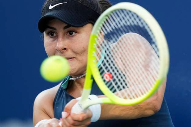 August 6, 2024, Toronto, On, Canada: Bianca Andreescu of Canada hits a return to Lesia Tsurenko of Ukraine at the National Bank Open in Toronto on Tuesday, August 6, 2024. Canada News - August 6, 2024  - ZUMAc35_ 20240806_zaf_c35_195 Copyright: xFrankxGunnx