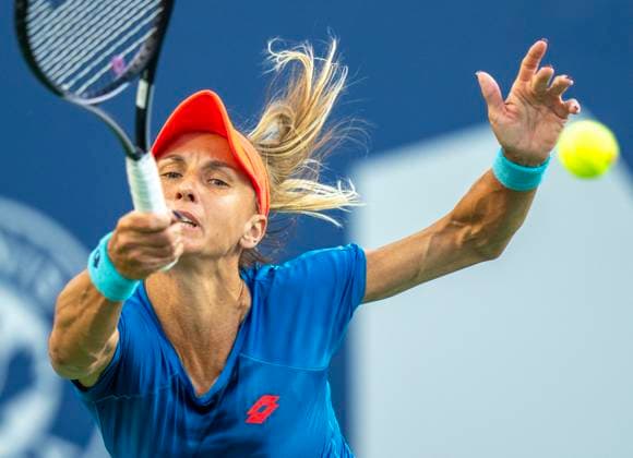 August 6, 2024, Toronto, On, Canada: Lesia Tsurenko of Ukraine hits a forehand to Bianca Andreescu of Canada at the National Bank Open in Toronto on Tuesday August 6, 2024. Canada News - August 6, 2024  - ZUMAc35_ 20240806_zaf_c35_215 Copyright: xFrankxGunnx