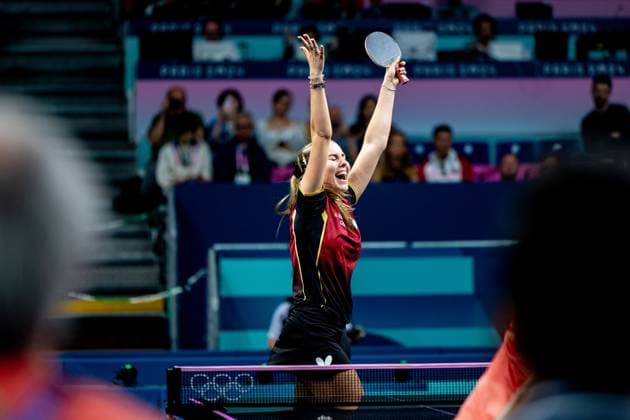 Sport Themen der Woche KW32 Sport Bilder des Tages Jubel bei Annett Kaufmann (GER) nach ihrem Sieg im Viertelfinale gegen Sreeja AKULA (IND) FRA, Olympische Spiele Paris 2024, Tischtennis, 07.08.2024 Eibner Pressefoto Benjamin Lau FRA, Olympische Spiele Paris 2024, Tischtennis, 07.08.2024 Paris *** Annett Kaufmann GER celebrates after her victory in the quarter-finals against Sreeja AKULA IND FRA, Olympic Games Paris 2024, Table Tennis, 07 08 2024 Eibner Pressefoto Benjamin Lau FRA, Olympic Games Paris 2024, Table Tennis, 07 08 2024 Paris Copyright: xEibnerxPressefoto BenjaminxLaux EP_BLU