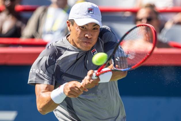 August 7, 2024, Montreal, Quebec, Canada: BRANDON NAKASHIMA from USA returning ball in first set against D. Shapovalov from Canada in first round of Canadian Open at IGA Stadium in Montreal. Montreal Canada - ZUMAl189 20240807_zsp_l189_038 Copyright: xYannickxLegarex