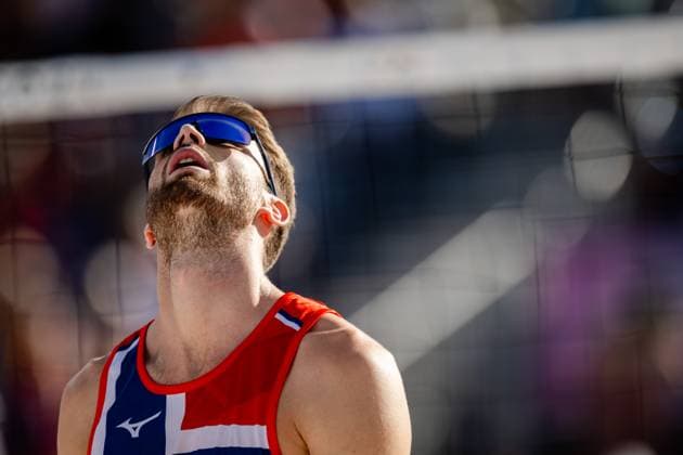 240808 Anders Mol of Norway in a men s Beach volleyball, Beachvolleyball semifinal match between Germany and Norway during day 13 of the Paris 2024 Olympics on August 8, 2024 in Paris. Photo: Jon Olav Nesvold BILDBYRAN COP 217 JE0103 beachvolleyboll beach volleyball sandvolleyball paris 2024 olympics day 13 germany - norway bbeng Copyright: JONxOLAVxNESVOLD BB240808JE056