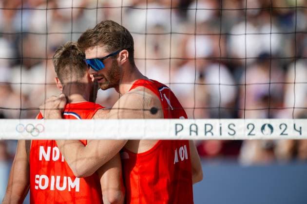 240808 Anders Mol and Christian Sorum of Norway in a men s Beach volleyball, Beachvolleyball semifinal match between Germany and Norway during day 13 of the Paris 2024 Olympics on August 8, 2024 in Paris. Photo: Jon Olav Nesvold BILDBYRAN COP 217 JE0103 beachvolleyboll beach volleyball sandvolleyball paris 2024 olympics day 13 germany - norway bbeng depp Copyright: JONxOLAVxNESVOLD BB240808JE064