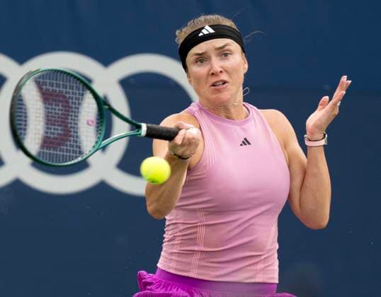 August 8, 2024, Toronto, On, Canada: Elina Svitolina of Ukraine hits a forehand to Marta Kostyuk of Ukraine at the National Bank Open tennis tournament in Toronto on Thursday August 6, 2024. Canada News - August 8, 2024  - ZUMAc35_ 20240808_zaf_c35_044 Copyright: xFrankxGunnx