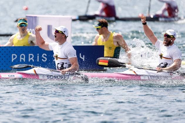 Bilder des Jahres 2024, Sport 08 August Sport Themen der Woche KW32 SCHOPF Jacob mit LEMKE Max Team GER 1.Platz 2er Kanu Finale der Frauen WK 2 Paris Olympische Spiele 2024 09.08.2024 Vaires sur Marne *** SCHOPF Jacob with LEMKE Max Team GER 1st place womens 2-man canoe final WK 2 Paris Olympic Games 2024 09 08 2024 Vaires sur Marne Copyright: xLacixPerenyix