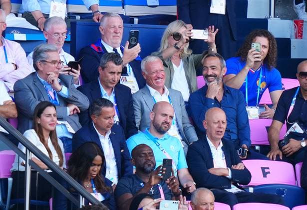 France mens national team, Nationalteam manager, Didier Deschamps seen in the stands ahead of the Olympic Men s Football Final, France v Spain Paris 2024 Olympic Games, Olympische Spiele, Olympia, OS Day Fourteen, Paris, France - 09 Aug 2024 EDITORIAL USE ONLY No use with unauthorised audio, video, data, fixture lists (outside the EU), club league logos or live services. Online in-match use limited to 45 images (+15 in extra time). No use to emulate moving images. No use in betting, games or Copyright: xJavierxGarcia Shutterstockx 14622991p