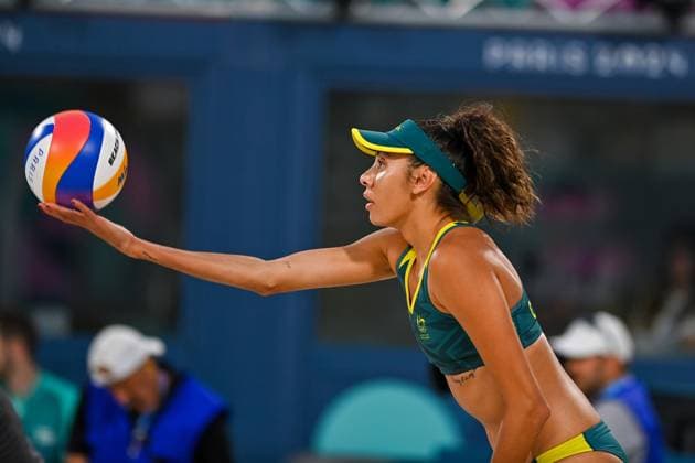 Olympische Spiele Beach volleyball, Beachvolleyball ; Paris 09.08.2024 Spiel um Bronze, Damen, AUS vs SUI; , Taliqua Clancey (2, AUS); Copyright: xBEAUTIFULxSPORTS TomxBlochx