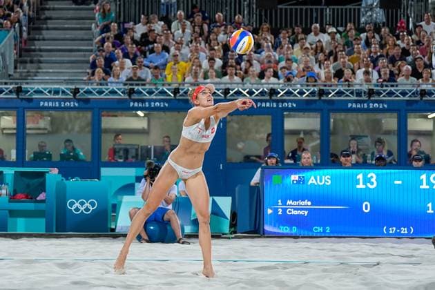 PARIS, FRANCE - AUGUST 9: Tanja Hueberli of Switzerland in action during the Women s Bronze Medal Match between Australia and Switzerland on day fourteen of the Olympic Games, Olympische Spiele, Olympia, OS Paris 2024 at Stade Eiffel Champ-de-Mars on August 9, 2024 in Paris, France. Paris France Copyright: xJustPictures.ch DanielaxPorcellix jp-en-EuSpIm-20240809-_DP22106
