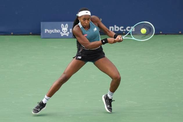August 9, 2024, Toronto, On, CAN: Coco Gauff of the United States hits a return to Diana Shnaider of Russia at the National Bank Open in Toronto on Friday, August 9, 2024. Coco Gauff  - ZUMAc35_ 20240809_zaf_c35_183 Copyright: xChrisxYoungx