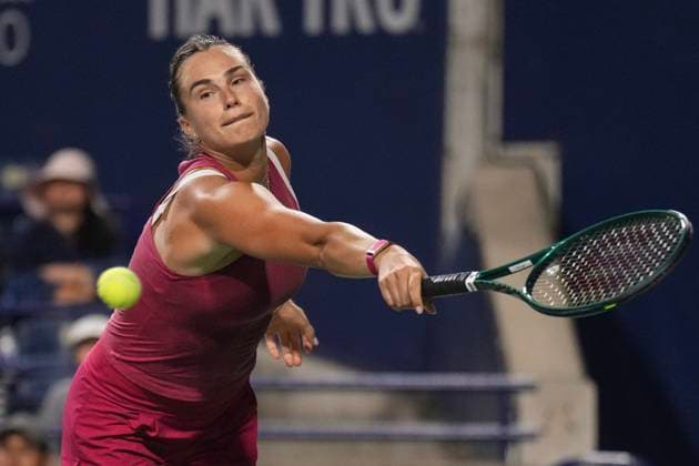 August 9, 2024, Toronto, On, CAN: Aryna Sabalenka of Belarus reaches for a shot from Katie Boulter of Great Britain at the National Bank Open in Toronto on Friday, August 9, 2024. Aryna Sabalenka  - ZUMAc35_ 20240809_zaf_c35_220 Copyright: xChrisxYoungx