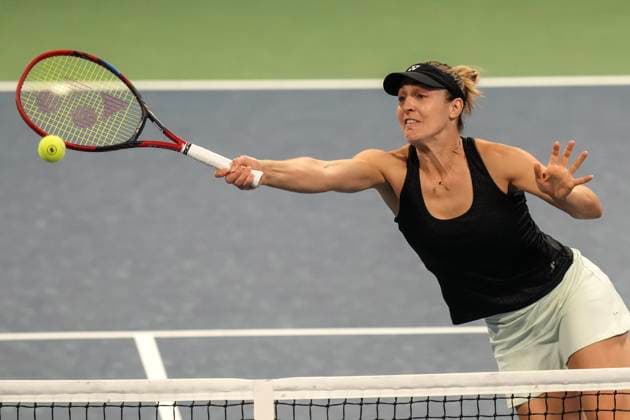 August 9, 2024, Toronto, On, CAN: Gabriela Dabrowski of Canada hits a return as she, and doubles partner Erin Routliffe of New Zealand play against Magda Linette of Poland and Peyton Stearns of the United States at the National Bank Open in Toronto on Friday, August 9, 2024. Gabriela Dabrowski  - ZUMAc35_ 20240809_zaf_c35_226 Copyright: xChrisxYoungx