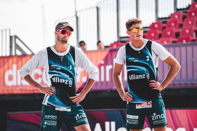 Beachvolleyball Männer Allianz German Beach Tour 2024 Tourstop Kühlungsborn 10.08.2024 v.l. Niklas Held und Hennes Nissen Kühlungsborn Strand an der Seebrücke Mecklenburg-Vorpommern Deutschland