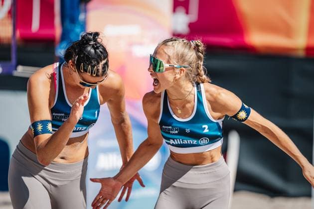 Beachvolleyball Frauen Allianz German Beach Tour 2024 Tourstop Kühlungsborn 10.08.2024 v.l. Janne Uhl und Paula Schürholz Kühlungsborn Strand an der Seebrücke Mecklenburg-Vorpommern Deutschland