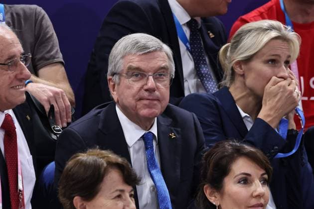 JEUX OLYMPIQUES PARIS 2024 PHOTOPQR LE PARISIEN LP Fred Dugit ; Paris ; 10 08 2024 ; JO Paris 2024 Paris (XVe), le 10 08 2024 Arena Paris Sud Finale de volleyball Hommes France - Pologne Thomas Bach LP Fred Dugit - The Paris 2024 Summer Olympic Games, Olympische Spiele, Olympia, OS (Jul 26-Aug 11, 2024).