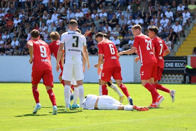 10.08.2024, Fussball, Herren, 2. Bundesliga, Saison 2024 2025, SV 07 Elversberg - 1. FC Köln, Torjubel zum 2:2, Torschütze: Timo Huebers (1. FC Koeln) Elversberg Ursapharm-Arena an der Kaiserlinde Saarland Deutschland (DE)