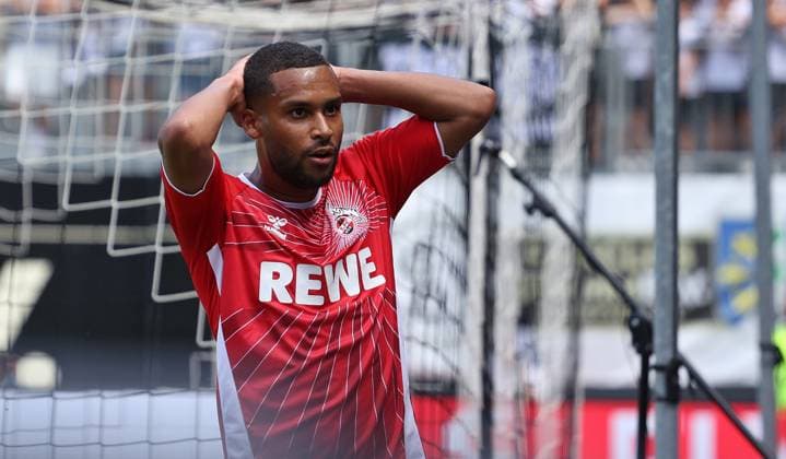 10.08.2024, Fussball, Herren, 2. Bundesliga, Saison 2024 2025, SV 07 Elversberg - 1. FC Köln, Linton Maina (1. FC Köln) enttäuscht, Enttäuschung Elversberg Ursapharm-Arena an der Kaiserlinde Saarland Deutschland (DE)
