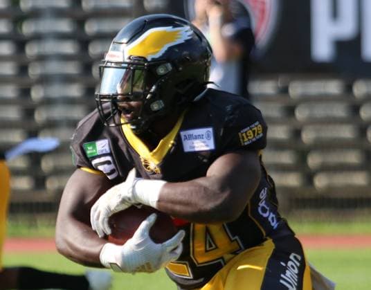 American Football GFL Berlin Adler - Potsdam Royals 10.08.2024 v. l. 24 Chrisman Kyei (Berlin Adler) Copyright: xmix1pressx