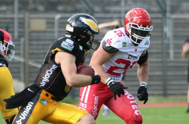 American Football GFL Berlin Adler - Potsdam Royals 10.08.2024 Am Ball Quarterback 8 Hendrik Scharnbacher (Berlin Adler) Copyright: xmix1pressx