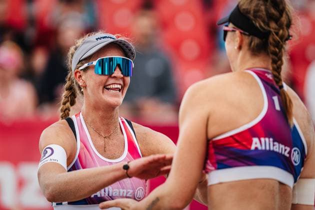 Beachvolleyball Frauen Allianz German Beach Tour 2024 Tourstop Kühlungsborn 10.08.2024 v.l. Melanie Paul und Lea Kunst Kühlungsborn Strand an der Seebrücke Mecklenburg-Vorpommern Deutschland