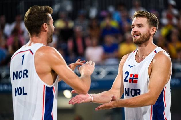 240810 Anders Mol and Christian Sorum of Norway celebrate in the men s bronze medal Beach volleyball, Beachvolleyball match between Qatar and Norway during day 15 of the Paris 2024 Olympic Games, Olympische Spiele, Olympia, OS on August 10, 2024 in Paris. Photo: Ludvig Thunman BILDBYRAN kod LT LT0670 beachvolleyboll beach volleyball sandvolleyball olympic games olympics os ol olympiska spel olympiske leker paris 2024 paris-os paris-ol 15 bbeng norge qatar norway bronsmatch bronze medal game jubel Copyright: LUDVIGxTHUNMAN BB240810LT138