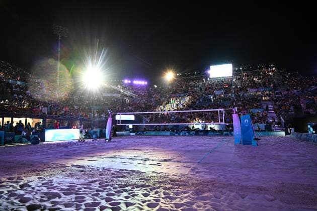 PARIS, FRANKRIKE 20240810 Eiffel Tower - Centre Court inför att Sveriges Jonatan Hellvig och David Ahman möter Tysklands Clemens Wickler och Nils Ehlers i herrarnas final i beachvolleyboll under sommar-OS i Paris.