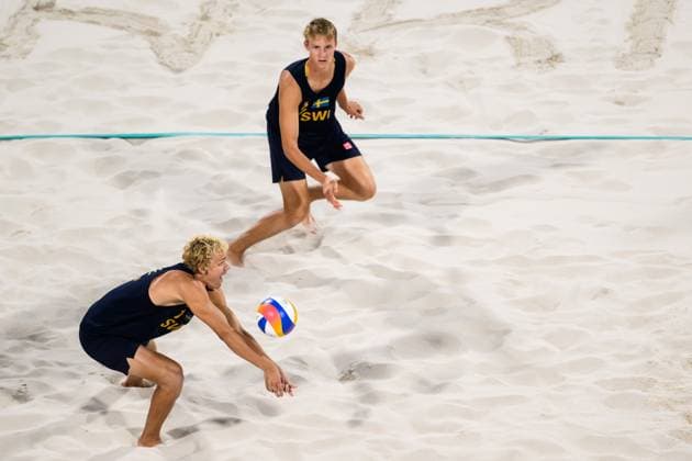 240810 David Ahman and Jonatan Hellvig of Sweden in men s Beach volleyball, Beachvolleyball final between Sweden and Germany during day 15 of the Paris 2024 Olympic Games, Olympische Spiele, Olympia, OS on August 10, 2024 in Paris. Photo: Joel Marklund BILDBYRAN kod JM LT0671 beachvolleyboll beach volleyball sandvolleyball olympic games olympics os ol olympiska spel olympiske leker paris 2024 paris-os paris-ol 15 bbeng final os-final olympic final Copyright: JOELxMARKLUND BB240810JM063