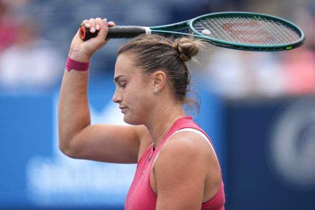 August 10, 2024, Toronto, On, CAN: Aryna Sabalenka of Belarus reacts during her loss to Amanda Anisimova of the United States at the National Bank Open in Toronto on Saturday, August 10, 2024. Aryna Sabalenka  - ZUMAc35_ 20240810_zaf_c35_193 Copyright: xChrisxYoungx