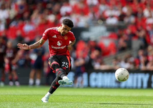 Jadon Sancho of Manchester United, ManU misses his penalty in the penalty shoot out Manchester City v Manchester United, Football, FA Community Shield, Wembley Stadium, London, UK - 10 08 2024 EDITORIAL USE ONLY No use with unauthorised audio, video, data, fixture lists (outside the EU), club league logos or live services. Online in-match use limited to 45 images (+15 in extra time). No use to emulate moving images. No use in betting, games or  Copyright: xMattxImpey Shutterstockx 14630701cf