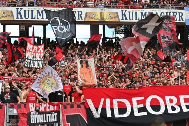 Fans,Fussballfans Nuernberg.Fanblock. Fussball 2.Bundesliga 1.FC Nuernberg - FC Schalke 04 3-1 2.Spieltag am 10.08.2023 Max Morlock Stadion Nuernberg, Saison 2024 25.