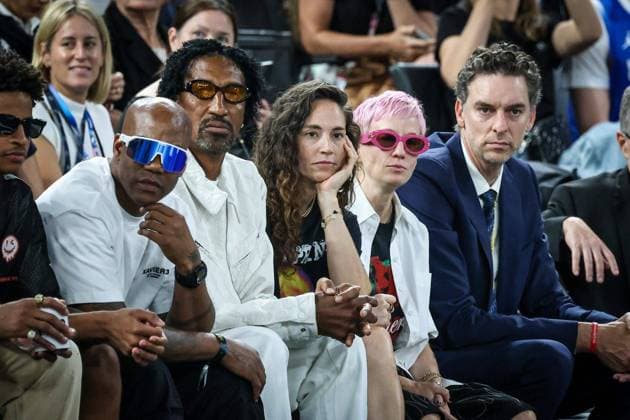 JEUX OLYMPIQUES PARIS 2024 PHOTOPQR LE PARISIEN LP Fred Dugit ; Paris ; 10 08 2024 ; JO Paris 2024 Paris (XIIe), le 10 08 2024 Arena Bercy Finale de Basketball Hommes France - USA Pau Gasol, Megan Rapinoe, Sue Bird et Scottie Pippen LP Fred Dugit - The Paris 2024 Summer Olympic Games, Olympische Spiele, Olympia, OS (Jul 26-Aug 11, 2024). *** Local Caption *** LP Fred Dugit Paris 75 France  Copyright: xPHOTOPQR LExPARISIEN MAXPPPxLPx xFredxDugitx 20240811LPA2985 20240811LPA2985