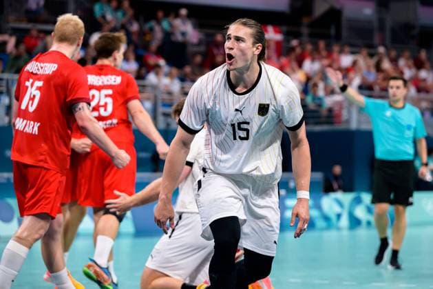 Paris, Frankreich: Handball Olympia Herren - Finale - Deutschland - Dänemark Juri Knorr (Deutschland) Lille Stade Pierre Mauroy Frankreich